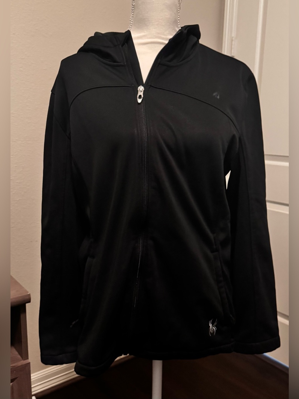 Spyder Women's Black Hooded Full Zip Fleece Jacket Logo Size XL